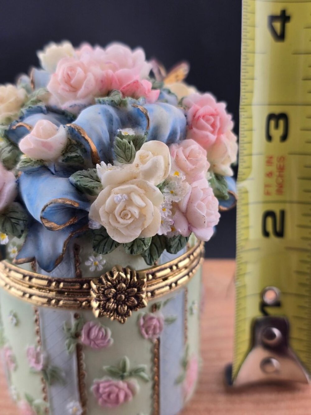 Flower and Butterfly Porcelain Trinket Box 3" Tall READ - Picture 7 of 16